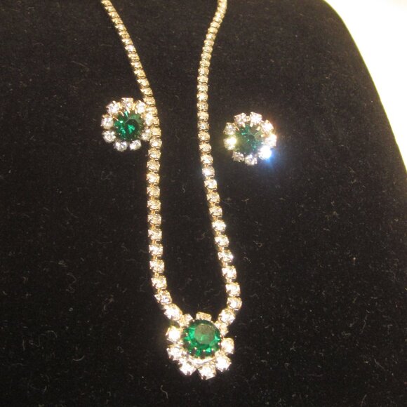 Vintage Bling Choker & Earrings with Green Accent - Picture 1 of 7